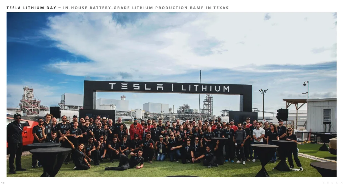 Tesla Lithium Day – 德州鋰精煉廠正式投產，自產電池級鋰材料