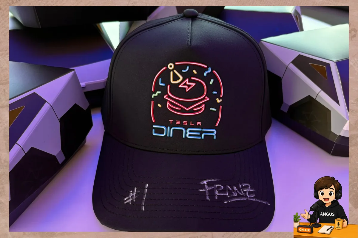 Tesla Diner 一週年限定生日帽 Franz von Holzhausen 親筆簽名 好萊塢周年慶派對